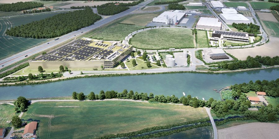 Das Bild zeigt eine Animation der fertig gebauten Forschungsfertigung Batteriezelle (FFB) in Münster.