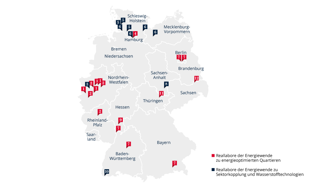 Die Grafik zeigt eine Deutschlandkarte, auf der verschiedene Standorte markiert sind. 